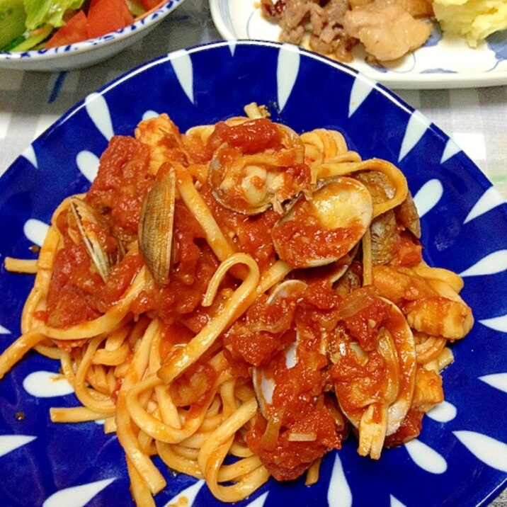 トマトソースパスタ シーフードスパゲティ レシピ 作り方 By むぎ子 楽天レシピ トマトソースパスタ シーフードスパゲティ レシピ 作り方 By むぎ子 楽天レシピ
